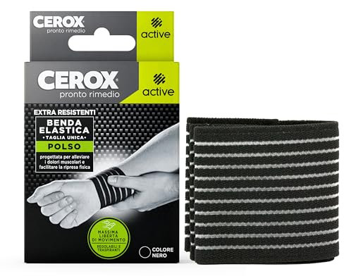 Cerox Active, Tutore per Polso - Bendaggio extra-resistente, regolabile e traspirabile - Ideale per l’uso quotidiano e per lo sport - 1 benda per confezione - Taglia Unica