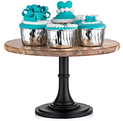 Nuptio Rustikaler Tortenständer Hochzeit: 25cm Durchmesser Holz Tortenständer Schwarz, Dessertteller Sockel Holz für Geburtstag Babyparty Party Cupcake Nachmittagstee Kuchen Desserttisch