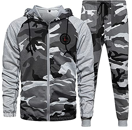 AOTORR Mens Tracksuit Set Gym Jogging Bottoms Full Zip Hooded Jacket Jogging Tops Sweatshirt