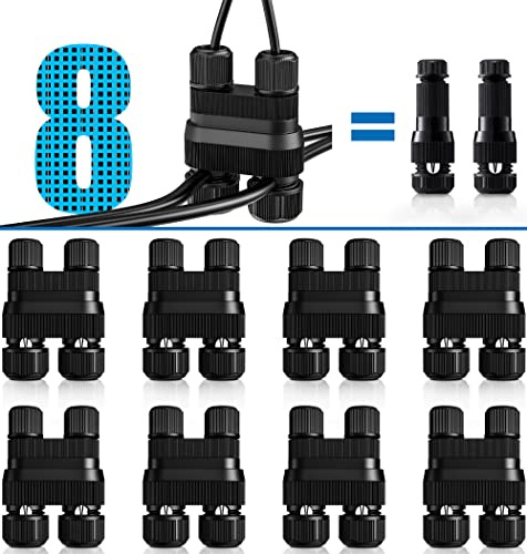 SUNVIE Low Voltage Wire Connector Fastlock2 Landscape Lighting Wire Connectors Waterproof Low Voltage Connector 12-18 Gauge Landscape Wire Connectors for Garden Light Pathway Lights, 8 Pack