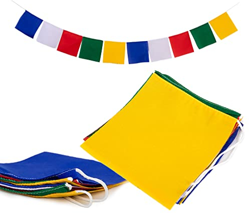 Himalayan Bazaar Lot de 10 drapeaux de prière vierges - 5 couleurs tibétaines - Jaune, blanc, bleu, vert, rouge pour loisirs créatifs