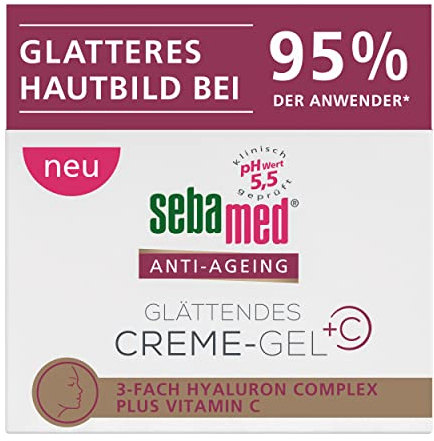 Sebamed Anti-Ageing Glättendes Creme-Gel, Gesichtspflege für Männer und Frauen, mit natürlichem Vitamin C und 3-fach Hyaluron Complex, glatteres Hautbild bei 95% der Anwender, wirkt Falten entgegen