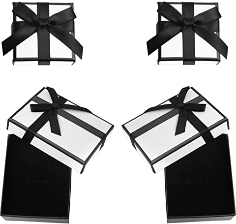 BEHAHAI 4pcs Small Gift Boxes Jewelry Gift Boxes Bracelet Boxes Earring Gift Box Lid Square Kraft Jewellery Boxes Bow-knot Necklace Ring Gift Boxes Valentine's Day Birthday Christmas Presents