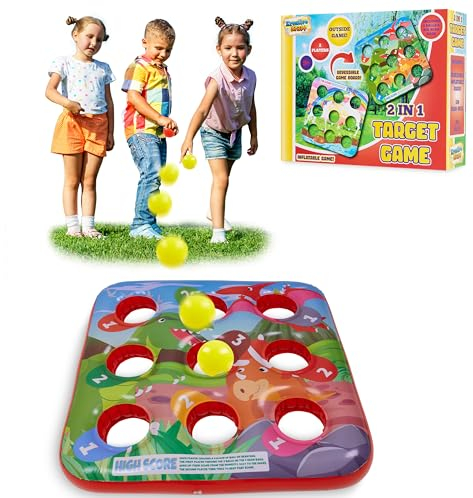 KreativeKraft Ziel-Ball-aufblasbare Kindergeburtstag Spiele, Outdoor Spiele für Kinder Jungen-Mädchen, 3 in Folge Inflatables-Garten-Spielzeug (2 in 1 Zielballspiel)