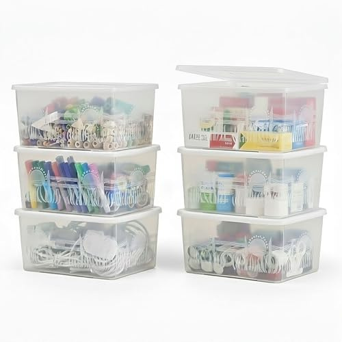 ABBAware 6 Pack Storage Boxes with Lids, Medium Storage Box, Plastic Stackable Storage Box, Clear, 23 x 15 x 10cm, 2.75L