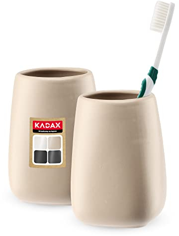 KADAX Lot de 2 gobelets de salle de bain en céramique - Porte-brosse à dents - Mat - Beige