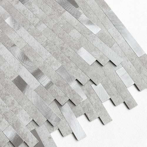 MOFIT - Piastrelle autoadesive 3D in mattoni di pietra, per cucina, piastrelle autoadesive da parete, piastrelle a mosaico lineari in marmo per bagno, camino, vanità (grigio cemento, 5 fogli)