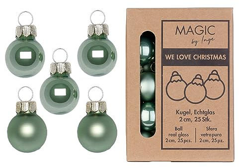 Weihnachtskugeln Glas 2cm x 25 Stück in Kartonbox Christbaumkugeln salbeigrün Mild Sage