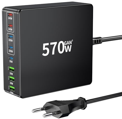 HSSNS 570W USB C Ladegerät Mehrfach: 8-Ports Ladestation mit 5 USB-C und 3 USB-A, USB Charger Dual-PD PPS Netzteil für Laptop, MacBook, iPad, iPhone 17/16, Sumsung usw