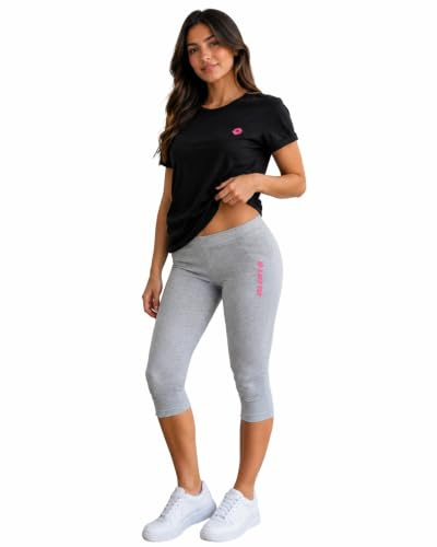 Lotto Leggings Corto Modello Capri LA1011 in Cotone Elasticizzato Leggings Donna Promo Disponibile Fitness Yoga Palestra Abbigliamento Sportivo (Grigio, XL)