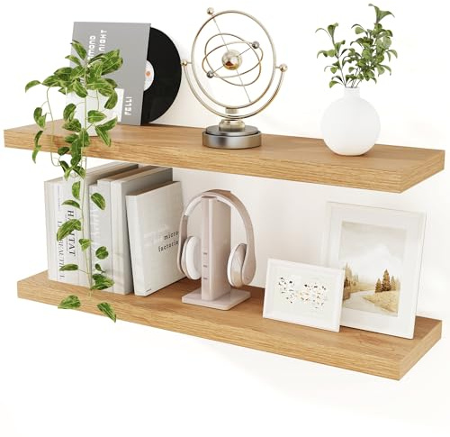 Estantes flotantes para pared, juego de 2 estantes flotantes de 90 cm de largo, estantes de pared de madera rústica grandes de 36 pulgadas con soportes invisibles para libros, sala de estar