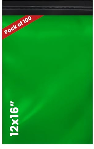 LIVERPOOL ENTERPRISES LTD 100 Pcs Green Parcel Bags – Tamper-Proof Self-Seal Mailing & Postage Bag for Shipping, Packaging & Delivery - Size 12x16 Inches