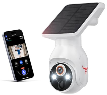 Kement 1080P Wireless Security Camera with Solar Panel, AI Human Detection, 2-Way Audio, Color Night Vision, Outdoor/Indoor Surveillance, 2.4G WiFi, Cloud Storage (White)