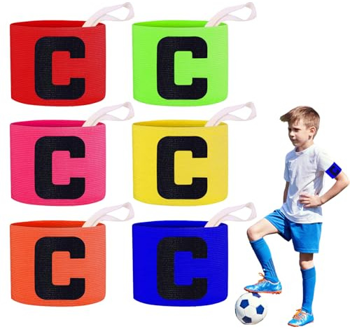 Verazquy 6 Pcs Kids Captains Armband – Adjustable Football Captain's Armbands for Soccer Rugby Hockey Netball – Multicolored Elastic Sports Arm Bands for Youth Junior Clubs Teams