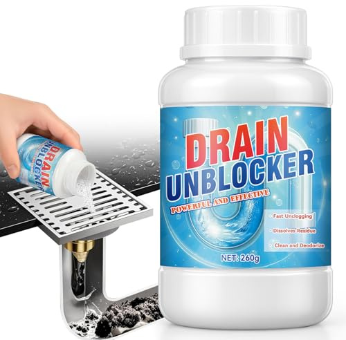 Bathroom Drain Unblocker 260g – Powerful Drain Cleaner and Unblocker for Hair, Grease, Soap Scum, Safe for All Pipes and Septic Systems, Ideal for Toilet, Shower, and Kitchen (260g)