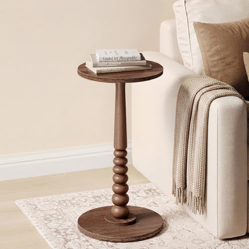 VASAGLE Mariel Collection – Table d’Appoint Ronde, Table à Boissons, Gueridon, pour Petits Espaces, Pied en Bois Massif, Style Mid-Century Modern, pour Salon, Chambre, Marron Châtaigne LET293KX01