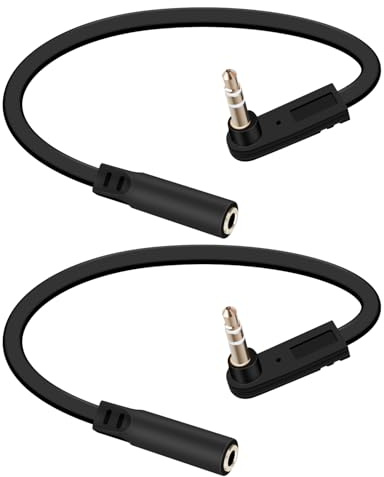 YANBORONSN Cavo di Prolunga Audio Piatto 3,5 mm, Cavo Audio Piatto Maschio a Femmina a 90 Gradi, Spinotti Jack 3,5 mm per Altoparlanti Domestici, Confezione da 2 (0,15 m)