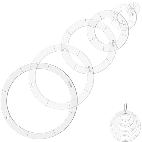 XLIUAX 6 Pcs Circle Quilting Template, 1/2/3/4/5/6 inch Circle Templates Quilting with Binder Hinged Rings, Clear Acrylic Quiltings Template Rulers for Cutting Fabric Precision Measurements Sewing(a)