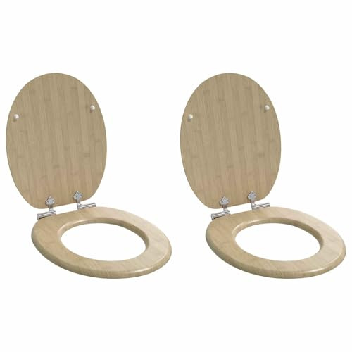 vidaXL Asiento de Inodoro de Cierre Suave 2 pcs Color bambú Claro, Baño Moderno, Tapa de Inodoro Elegante, Cierre Suave, Accesorio MDF, diseño cómodo y silencioso