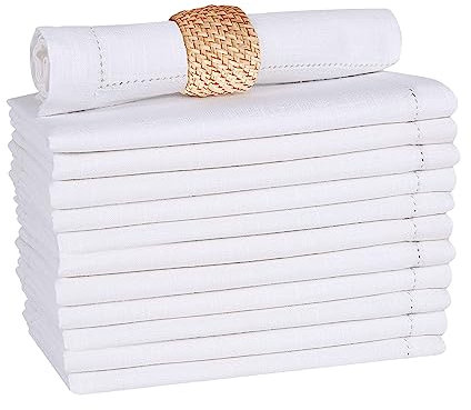 GFI LINEN CLUBS 100% Cotton Slub Cloth Dinner Napkin Set of 12 – Hemstitch, Soft, Durable & Washable – Ideal for Weddings, Fall, Thanksgiving & Christmas – Perfect Everyday Use Table Linen 16x16 INCH