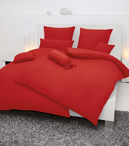 Janine Seersucker Bed Linen Piano 0125, 100% Cotton, red, 240x220 cm + 2x 80x80 cm