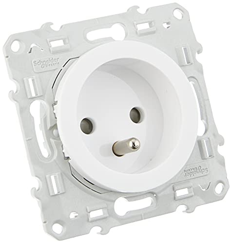 Schneider Electric - Prise Simple 2 Pôles + Terre - Blanc - Odace