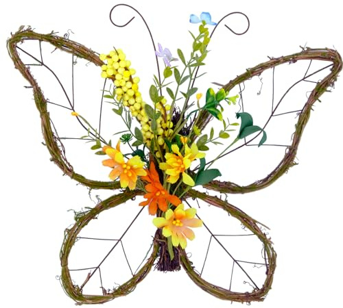 idyllic Butterfly Shaped Wreath with Pastel Berries and Floral Spring Artificial Wreaths for Front Door Decor