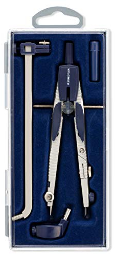 STAEDTLER Schnellverstell-Schulzirkel mit Drucktastenmechanik und Mitteltriebsspindel, Set mit Verlängerungs-Stange und Ersatzminen, 553 02