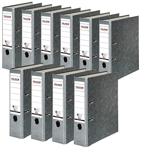 Original Falken 10er Pack Recycling-Ordner Wolkenmarmor. Made in Germany. 8 cm breit DIN A4 grauer Rücken Ringordner Aktenordner Briefordner Büroordner Pappordner CO2-Neutral Blauer Engel