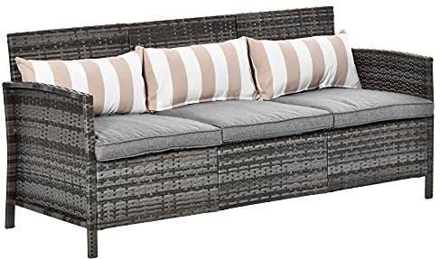 Outsunny Divano 3 Posti da Esterni in Rattan (PE) con Cuscini Imbottiti e Sfoderabili, Giardino/Terrazzo, 173x68x78cm
