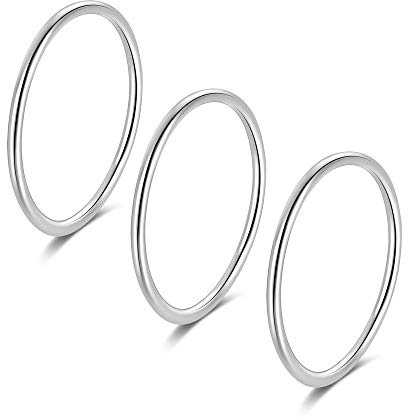 Minimalist Knuckle Rings Set 1.2MM Thin Line Stackable Stacking Midi Thumb Band Ring 925 Sterling Silver for Women SizeQ 1/2