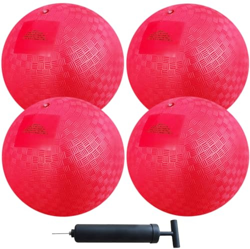 AppleRound 8.5-inch Dodgeball Playground Balls, Pack of 4 Balls with 1 Pump, Official Size for Dodge Ball, Handball, Camps and Schools (Red)