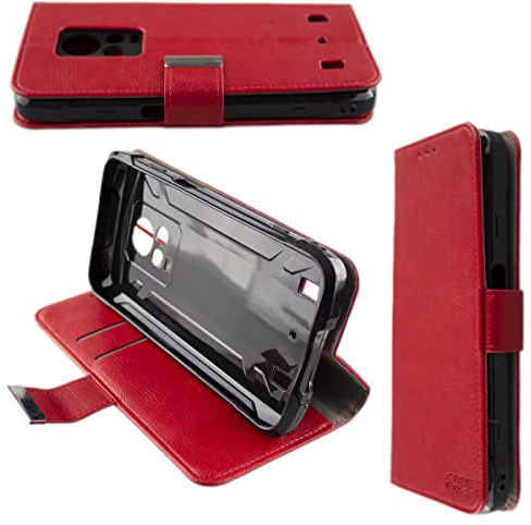 caseroxx Bookstyle Handytasche für Cubot King Kong 7 in rot – Klapphülle mit Kreditkartenfächern, Magnetverschluss, Standfunktion & Rundumschutz für Display und Gehäuse