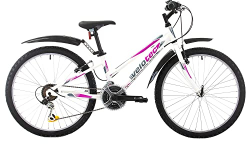 Multibrand Probike Adventure - Bicicleta de montaña de 24 Pulgadas, de 18 velocidades, para niñas y niños, Adecuada a Partir de 130-155 cm (aleación de Color Blanco y Rosa)