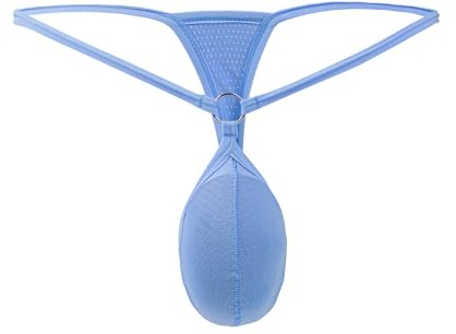Faringoto Herren-Netz-Tanga, Mini-Bikini, Jockstrap-Dessous, niedrige Taille, G-String, Gay-Höschen, Herren-Unterwäsche mit T-Rücken, blau, M