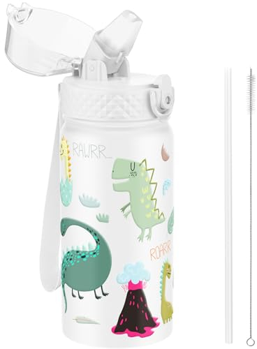 GOPPUS 420ml/14oz Botella Agua Aislada para Niños con Pajita Acero Inoxidable Doble pared Frasco Pequeño con Aislamiento al Vacío Acero a Prueba Fugas Frasco Bebida Doble pared Pequeños Termo sin BPA
