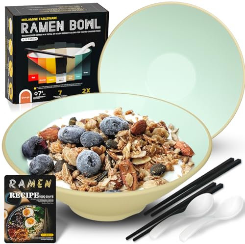 YTLEMON Juego De Tazones De Ramen De Plástico 2 Juegos De Cubiertos Japoneses De 20oz Con Palillos Y Cucharas Para Ensalada De Fideos Y Cereales Regalo Para Hombres Y Mujeres Para Nuevos Hogares