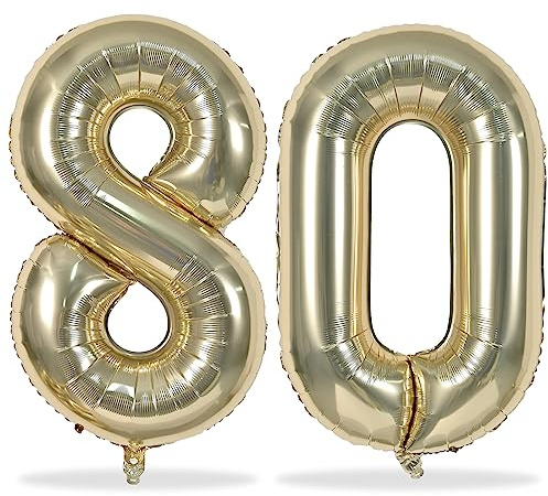 80th Birthday Balloons Champagne Gold for Women, 40 Inch Giant Gold Foil Number 80 Balloons Self Inflating, Light Gold Digit 8 & 0 Helium Balloons for Men 80th Anniversary Party Decorations Supplies