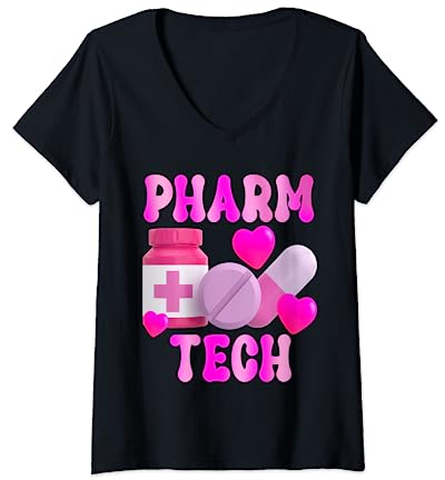 Bouteille de médicament de pilule de travail de technicien de pharmacie de technologie de pharmacie mignonne T-Shirt avec Col en V