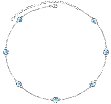 S925 Sterling Silber Mondstein Halskette Kurze zierliche Anhänger Halskette Schmuck für Frauen Mädchen