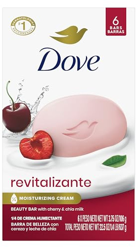 Dove Beauty Bar Soap Revitalizante Cherry & Chia Milk, for Revitalized Skin, 6 Bars A Skin Energy Boost 3.75 oz