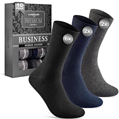 10 Paar Socken Herren 47-50 Baumwolle Business Socken Atmungsaktive Herrensocken, Anzugsocken 15800 (6x schwarz, 2x grau, 2x navyblau)