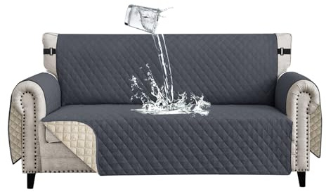 Lydevo Housse de Canapé Imperméable 3 Places Housses de Canapé avec Accoudoirs Housse de Canapé Reversible Universelle Antidérapante Protege Canape pour Animaux Chiens Chats,Gris foncé