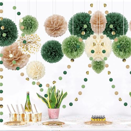 15 stycken födelsedagspompoms, pompoms med pom-pon, silkespapper blommor, flerfärgade runda kransfestdekorationer för bröllop, babyshower