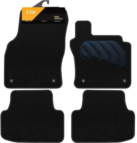 FSW - Car Floor Mats Fits Volkswagen Golf MK7 2013-2019 - Tailored Mats - Black Carpet - PVC Cushioned Heel Pad - Anti Slip Mat - Non Slip - 4 Pc Floor Mat - 4 Clips