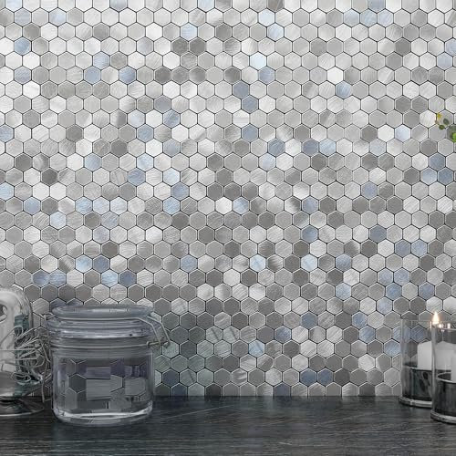M MOFIT Self Adhesive Mosaic Wall Tiles Stickers Kitchen,Stick-on Small Tiles for Surrounding Fireplace(10pcs,Blue Grey)