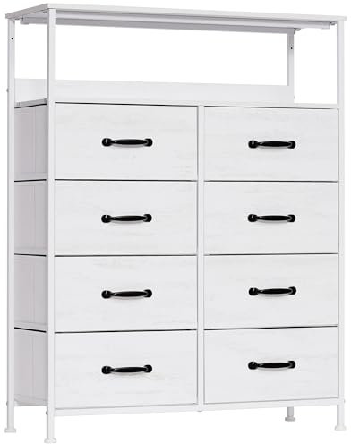 LYNCOHOME Kommode mit Schubladen, Kommode aus Stoff, Sideboard mit 8 Stoffschubladen, Aufbewahrungsschrank Schlafzimmer Schubladenschrank Küche Ordnungsmöbel für Büro Flur