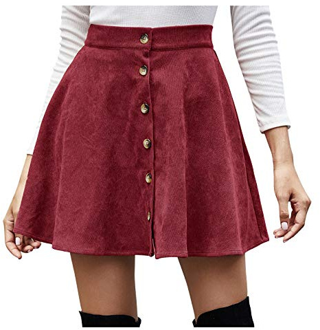 Damen Rock Winter Cord, Plissee Rock Kurz Cord Mini Rock High Waist Minirock A Linie Kurz Rock Einfarbig Bleistift Figurbetont Kurzer Herbstrock Casual Wickelrock,Winterrock,Freizeitrock