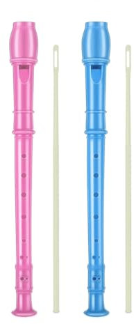 MaNeaz 2er-Pack Blau + Rosa 8-Loch Sopranblockflöten ABS-Kunststoff Kinderflöten C-Dur für Anfänger mit Reinigungsstab