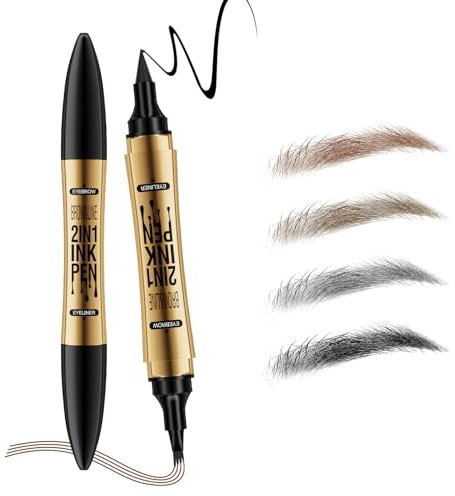 Augenbrauenstift mit 4 Mikrogabelspitzen, 2-in-1-Flüssiger Eyeliner, langlebiger wasserfester Augenbrauenstifts und wischfester, sorgt für natürlich aussehende (Hellbraun)